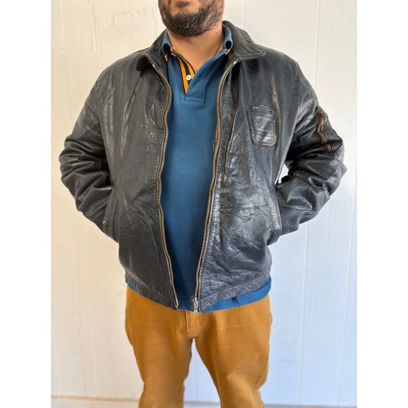 RARE 1970s French Air Force Pilot Blouson K6 Leather Jacket (Dark Navy) - Picture 10 of 14